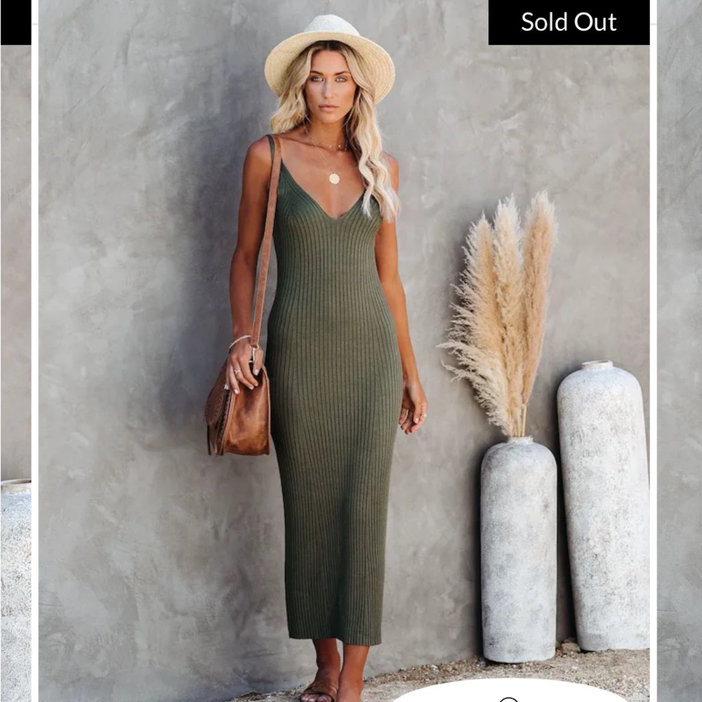 Vici Melbourne Ribbed Knit Midi Dress Olive